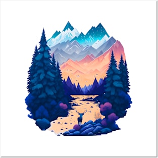 Colorful Pastel Mountain Landscape Posters and Art